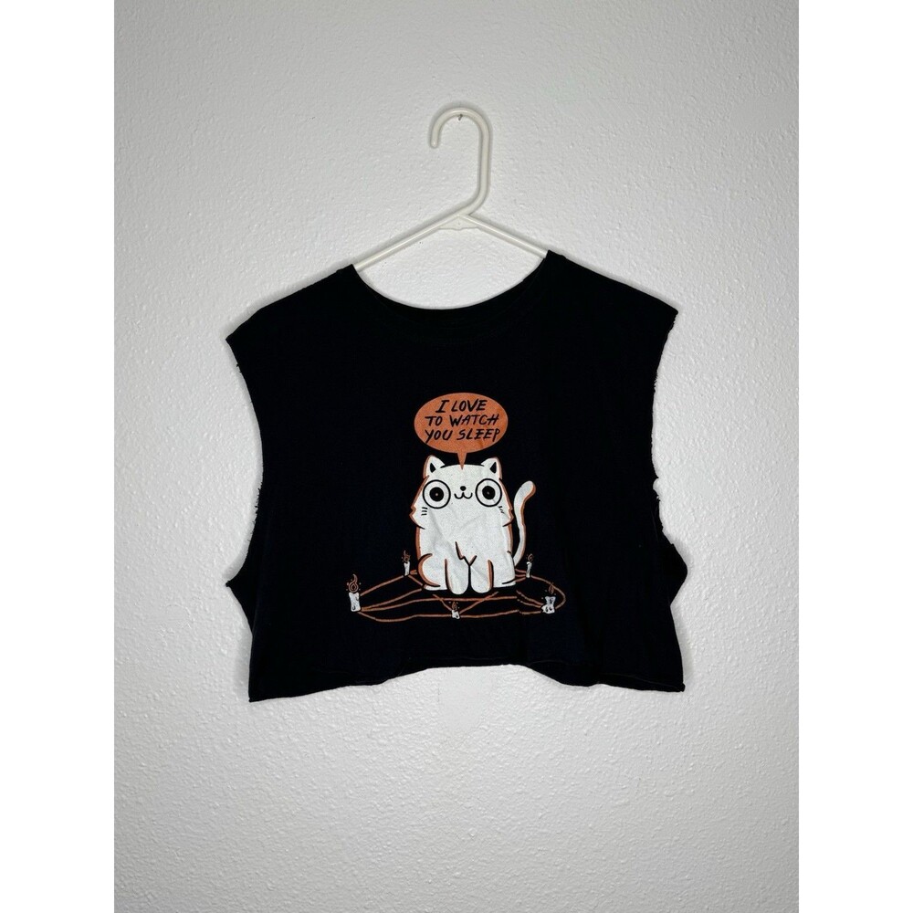 Black Matter CROPPED Shirt I Love to Watch You Sleep Black Cat Size L Halloween